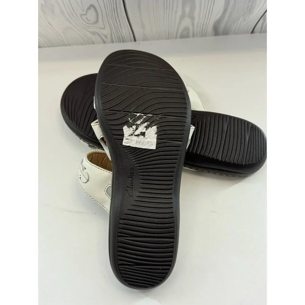 CLARKS Women  White LAURIEANN Cove Slip On WIDTH SLIP ON SANDALS, Size 9.5